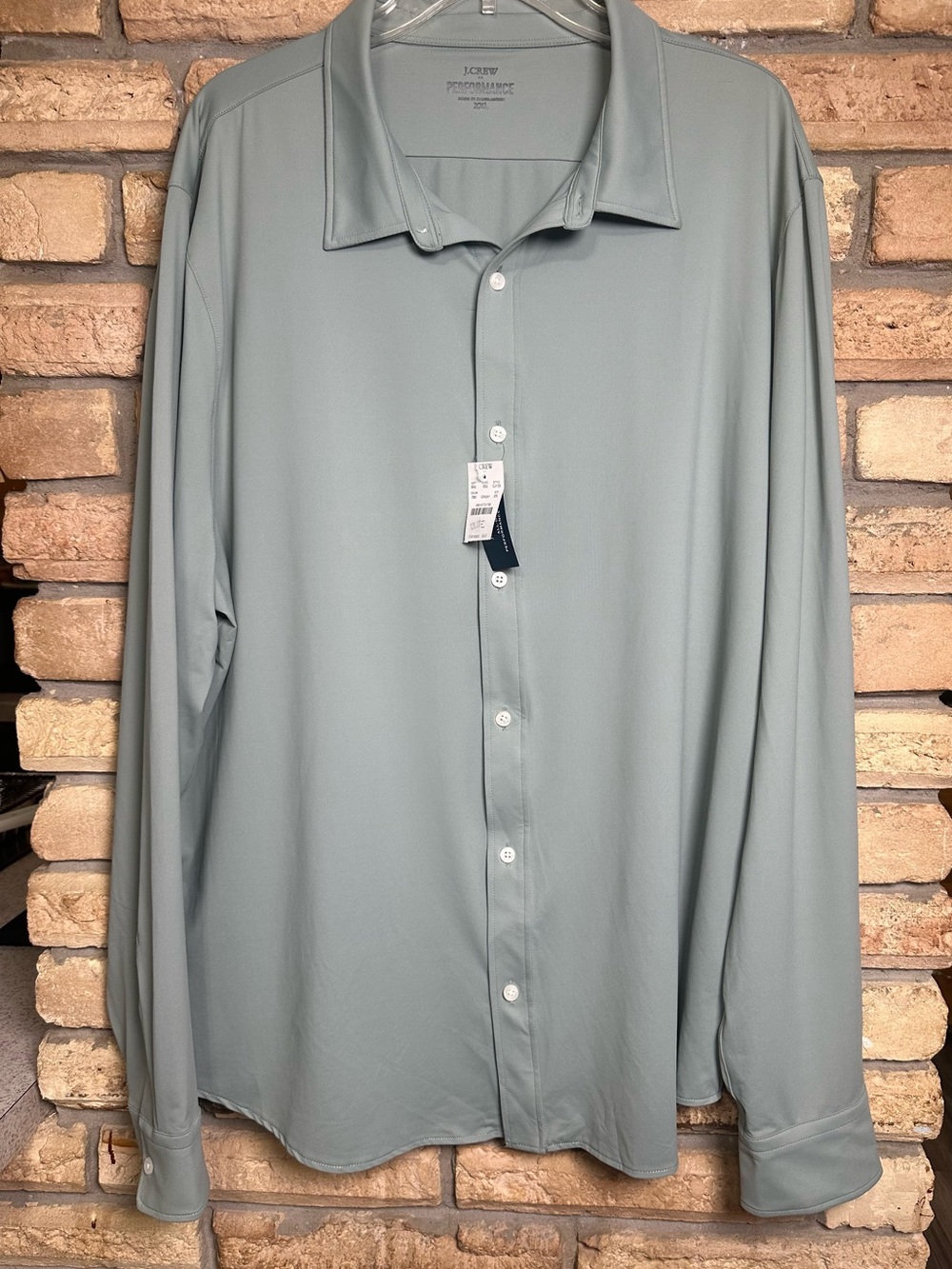 NWT J. Crew Men’s Sage Green Long-Sleeve All-Day Performance Button-Up Shirt
